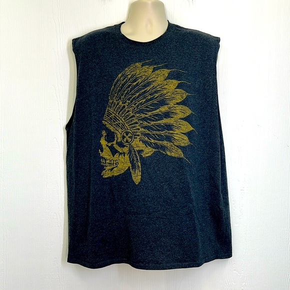 Jerzees Other - Jerzees - Sick Boy Motorcycles Indian Skull Heather Charcoal Sleeveless T SZ XXL